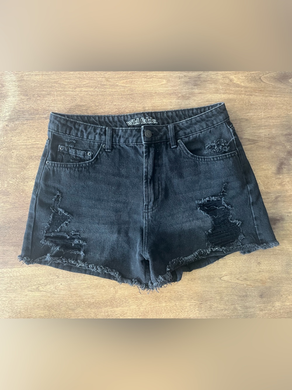 wild fable Black Distressed High-Rise cut Off Denim Shorts Size 8